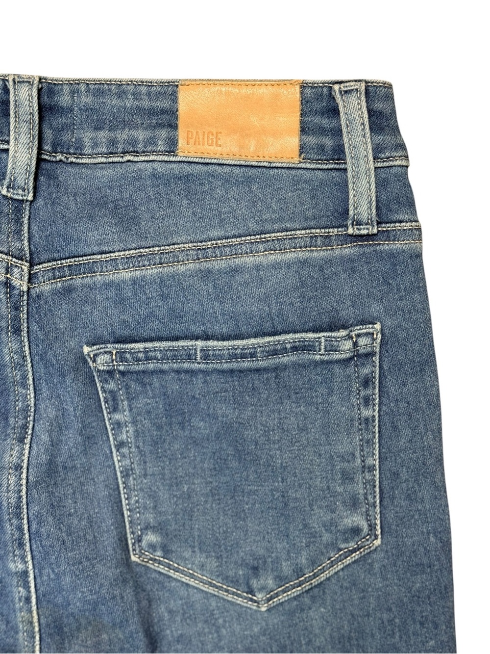 PAIGE Claudine High Rise Crop Flare Raw Hem Jeans Medium Wash Size 26 - Picture 4 of 9